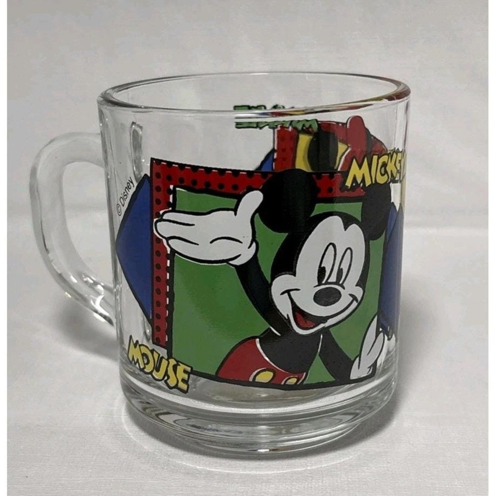 VTG Walt Disney World Mickey & Minnie Mouse Retro Glass Cup Coffee Mug